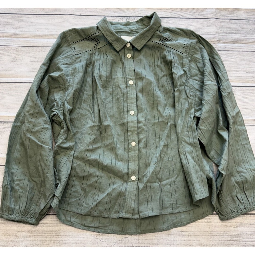 American Eagle Blouse Womens M Sage Green Cotton Embroidered Eyelet Boho